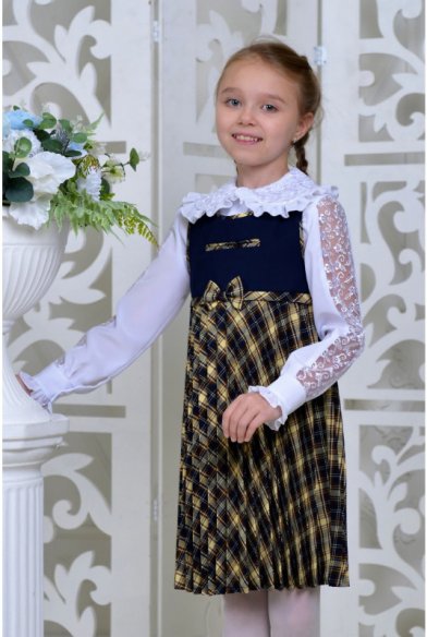 Сарафан Таня (синий с жёлтой клеткой)