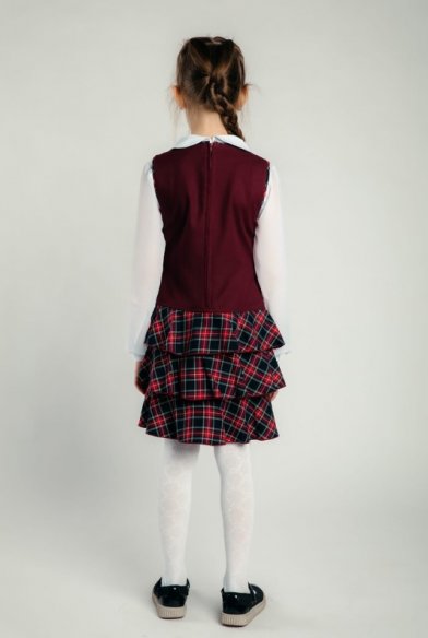Сарафан Мери (бордовый+синяя клетка)